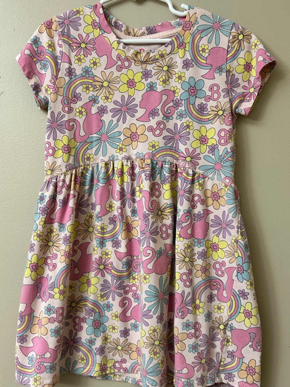 Mattel Pink Floral & Barbie Print Short Sleeve Dress
